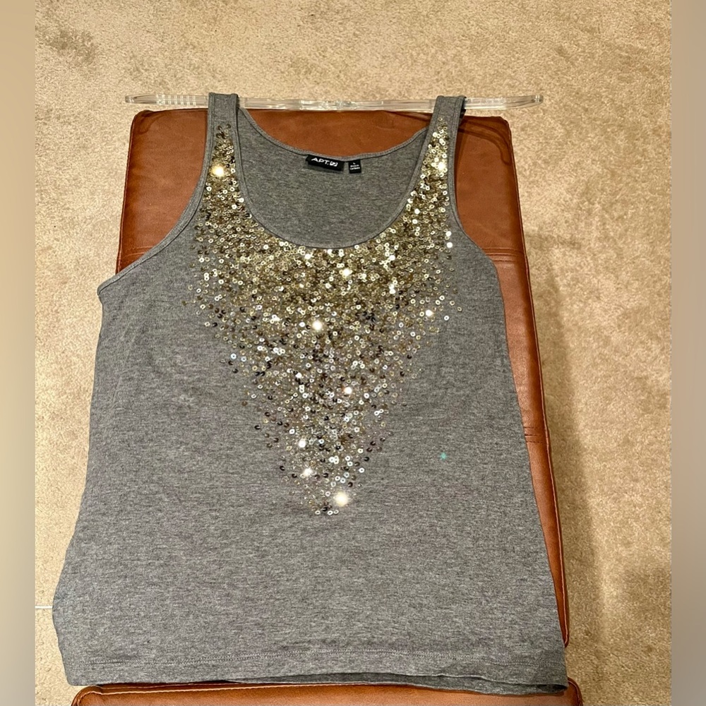 Apt. 9 - Gray Tank Top with Gold Sequins